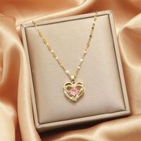 Lady Heart Shape Flower Titanium Steel Plating Inlay Zircon Gold Plated Pendant Necklace sku image 22