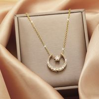Lady Heart Shape Flower Titanium Steel Plating Inlay Zircon Gold Plated Pendant Necklace sku image 46
