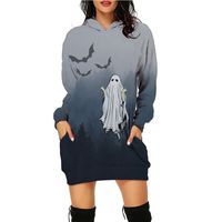 Mujeres Sudadera Manga Larga Sudaderas Con Capucha Y Sudaderas Impresión Casual Gato Esqueleto Fantasma main image 3