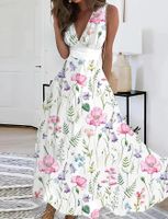 Women's Swing Dress Casual V Neck Printing Sleeveless Flower Maxi Long Dress Daily Street main image 3