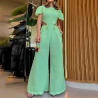 Women's Street Casual Solid Color Full Length Pocket Hollow Out Jumpsuits sku image 1