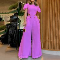 Women's Street Casual Solid Color Full Length Pocket Hollow Out Jumpsuits main image 2