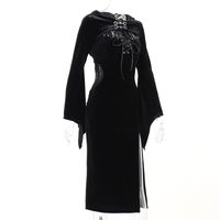 Women's Sheath Dress Sexy V Neck Hooded Long Sleeve Solid Color Midi Dress Party Stage Festival main image 4