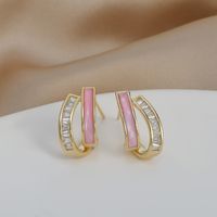 1 Pair Simple Style Square Plating Inlay Sterling Silver Zircon Gold Plated Silver Plated Ear Studs main image 4