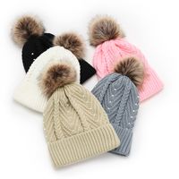 Women's Fashion Solid Color Pom Poms Pearl Wool Cap sku image 1