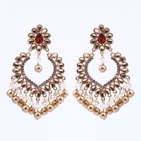 Elegant Ethnic Style Water Droplets Imitation Pearl Alloy Inlay Rhinestones Women's Chandelier Earrings sku image 3