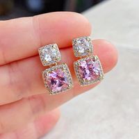 1 Pair Elegant Basic Lady Square Inlay Copper Zircon Ear Studs sku image 2