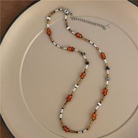 Retro Round Beaded Alloy Patchwork Pendant Necklace 1 Piece sku image 3