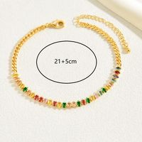 Casual Beach Korean Style Rhombus 18k Gold Plated Zircon Copper Wholesale Anklet main image 10