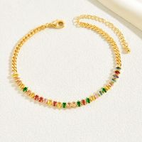 Casual Beach Korean Style Rhombus 18k Gold Plated Zircon Copper Wholesale Anklet main image 6