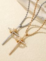 Hip-hop Cross Crown Copper Inlay Zircon Pendant Necklace main image 1