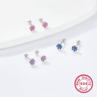 1 Pair Lady Flower Inlay Sterling Silver Zircon 18k Gold Plated White Gold Plated Ear Studs main image 7