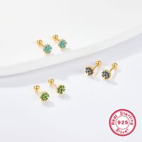 1 Pair Lady Flower Inlay Sterling Silver Zircon 18k Gold Plated White Gold Plated Ear Studs main image 8