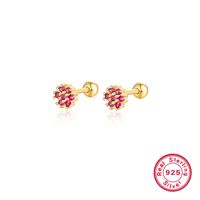 1 Pair Lady Flower Inlay Sterling Silver Zircon 18k Gold Plated White Gold Plated Ear Studs sku image 1