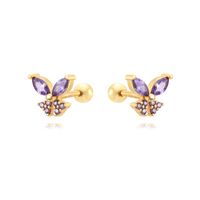 1 Pair Cute Simple Style Butterfly Plating Inlay Copper Zircon White Gold Plated Gold Plated Ear Studs main image 4