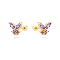 1 Paire Mignon Style Simple Papillon Placage Incruster Le Cuivre Zircon Or Blanc Plaqué Plaqué Or Boucles D'oreilles sku image 3