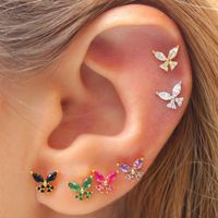 1 Paire Mignon Style Simple Papillon Placage Incruster Le Cuivre Zircon Or Blanc Plaqué Plaqué Or Boucles D'oreilles main image 1