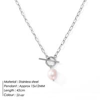 Stainless Steel 14K Gold Plated Fashion Pearl Solid Color Freshwater Pearl Pendant Necklace sku image 1