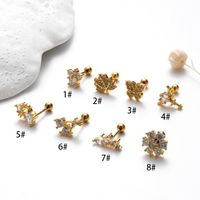 1 Piece French Style Simple Style Leaves Flower Butterfly Plating Inlay Copper Zircon Cartilage Earrings main image 10