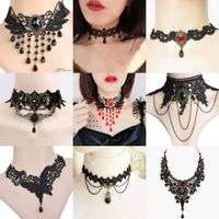 Lolita Plaid Les Gouttelettes D'eau Dentelle Incruster Strass Femmes Collier Ras De Cou main image 1