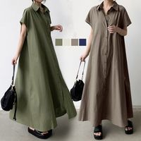 Simple Style Solid Color Maxi Dresses Cotton And Linen Button Shirt Dress Maxi Long Dress Dresses main image 6