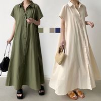 Simple Style Solid Color Maxi Dresses Cotton And Linen Button Shirt Dress Maxi Long Dress Dresses main image 2