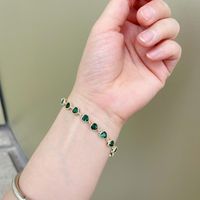 Sweet Shiny Heart Shape Copper Plating Inlay Artificial Gemstones Zircon Bracelets sku image 17