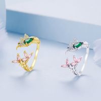Cute Bird Sterling Silver Enamel Plating Inlay Zircon Gold Plated Platinum Plated Open Rings main image 1
