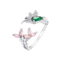 Cute Bird Sterling Silver Enamel Plating Inlay Zircon Gold Plated Platinum Plated Open Rings sku image 1
