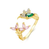 Cute Bird Sterling Silver Enamel Plating Inlay Zircon Gold Plated Platinum Plated Open Rings sku image 2
