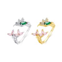 Cute Bird Sterling Silver Enamel Plating Inlay Zircon Gold Plated Platinum Plated Open Rings main image 2