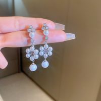 Fashion Alloy Diamond-studded Geometric Earrings Long Tassel Flower Earrings sku image 11