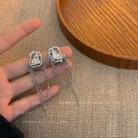 Fashion Alloy Diamond-studded Geometric Earrings Long Tassel Flower Earrings sku image 1