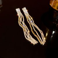 Fashion Alloy Diamond-studded Geometric Earrings Long Tassel Flower Earrings sku image 12