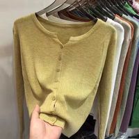 Women's Sweater Long Sleeve Sweaters & Cardigans Button Casual Solid Color main image 1