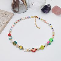 Ig Style Letter Fruit Freshwater Pearl Soft Clay Copper Beaded Knitting Plating 18k Gold Plated Necklace main image 2