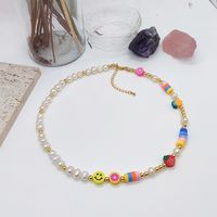Ig Style Letter Fruit Freshwater Pearl Soft Clay Copper Beaded Knitting Plating 18k Gold Plated Necklace main image 4