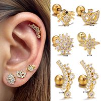 1 Piece Ig Style Simple Style Star Flower Plating Inlay Brass Zircon 18k Gold Plated White Gold Plated Cartilage Earrings main image 1
