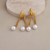 1 Pair Simple Style Solid Color Patchwork Imitation Pearl Drop Earrings main image 1