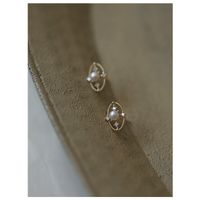 1 Par Retro Oval Embutido Cobre Diamantes De Imitación Perla Pendientes sku image 1