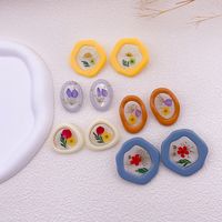 1 Pair Simple Style Flower Printing Plastic Resin Ear Studs main image 4
