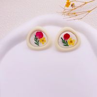 1 Pair Simple Style Flower Printing Plastic Resin Ear Studs sku image 1