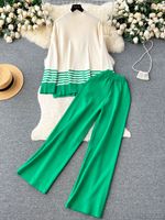 Daily Women's Vintage Style Color Block Stripe Polyester Blending Pants Sets Pants Sets main image 3
