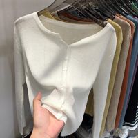 Women's Sweater Long Sleeve Sweaters & Cardigans Button Casual Solid Color main image 5