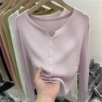 Women's Sweater Long Sleeve Sweaters & Cardigans Button Casual Solid Color main image 3