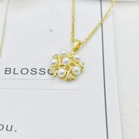Ig Style Bamboo Flower Fish Tail Titanium Steel 18k Gold Plated Pearl Zircon Pendant Necklace In Bulk main image 5