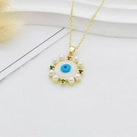 Ig Style Casual Devil's Eye Star Moon Copper Enamel Plating Inlay Pearl Zircon 18k Gold Plated Pendant Necklace sku image 3