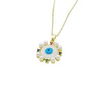 Ig Style Casual Devil's Eye Star Moon Copper Enamel Plating Inlay Pearl Zircon 18k Gold Plated Pendant Necklace main image 3