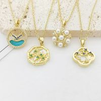 Ig Style Bamboo Flower Fish Tail Titanium Steel 18k Gold Plated Pearl Zircon Pendant Necklace In Bulk main image 1