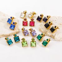 1 Pair Luxurious Square Plating Inlay 304 Stainless Steel Zircon 14K Gold Plated Drop Earrings main image 1